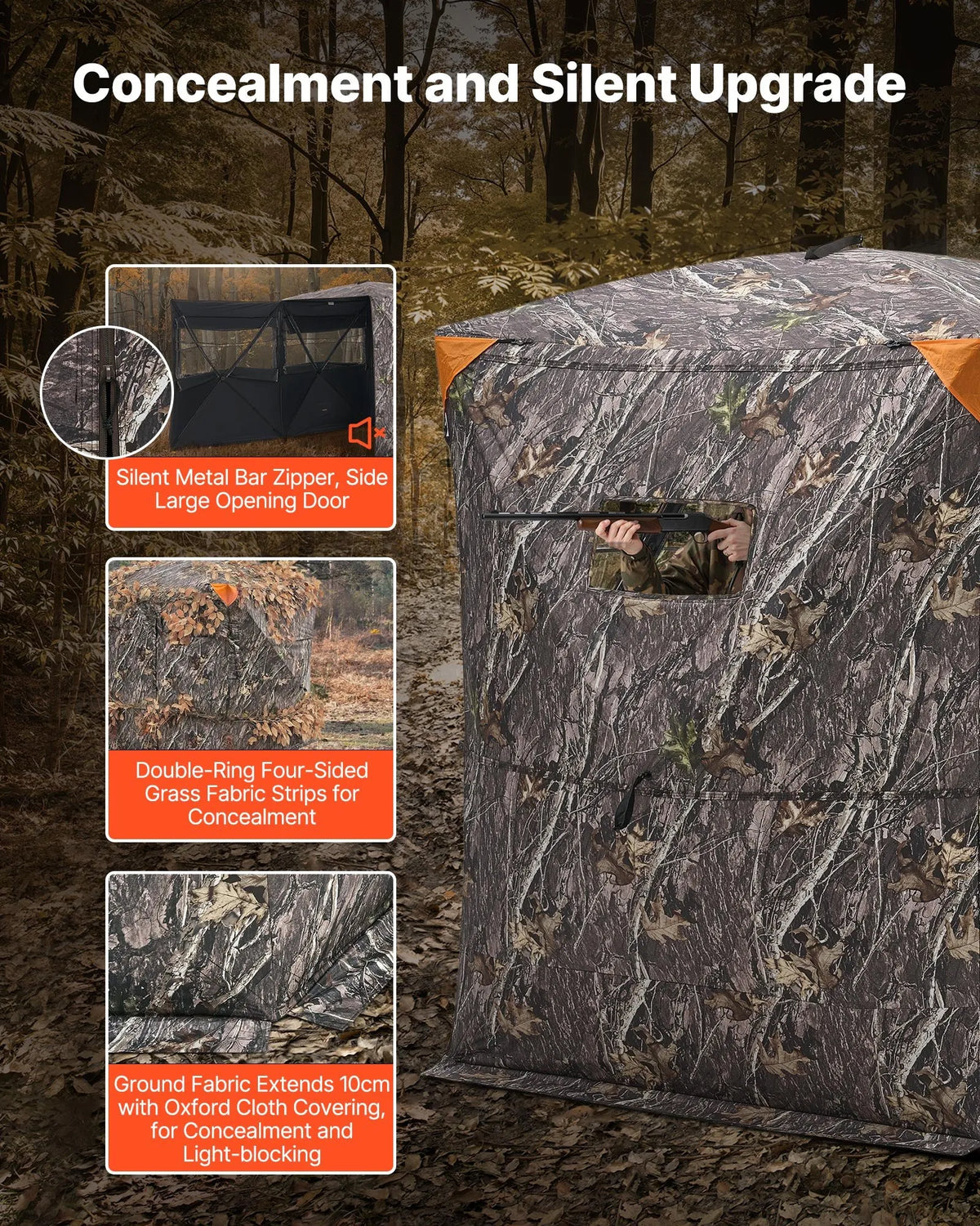 Hunting Blind for 2–3 People with Thermal Insulation, Tripod Chair and Carry Bag, Portable Camouflage Tent, Durable Blind with Silent Zip Door and Window Design, Suitable for Deer and Turkey Hunting