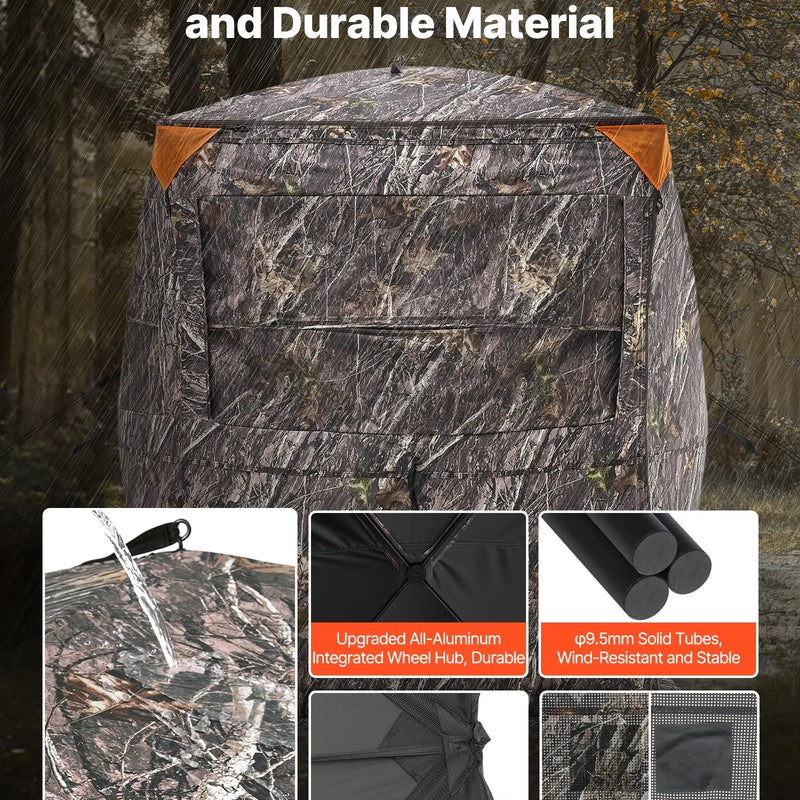 Medību slēpnis 2-3 personām ar termoizolāciju, trijkāja krēslu un pārnēsājamo somu, portatīva maskēšanās telts, izturīgs slēpnis ar kluso rāvējslēdzēja durvju un logu dizainu, piemērots briežu un tītaru medībām.