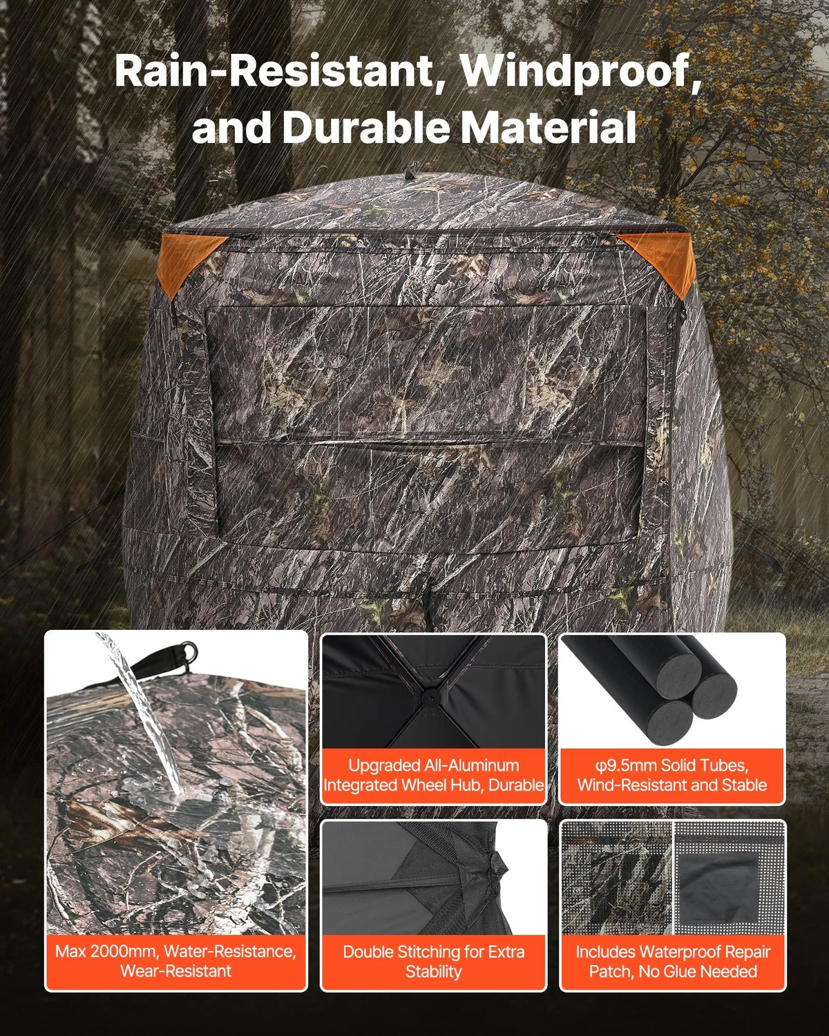 Hunting Blind for 2–3 People with Thermal Insulation, Tripod Chair and Carry Bag, Portable Camouflage Tent, Durable Blind with Silent Zip Door and Window Design, Suitable for Deer and Turkey Hunting