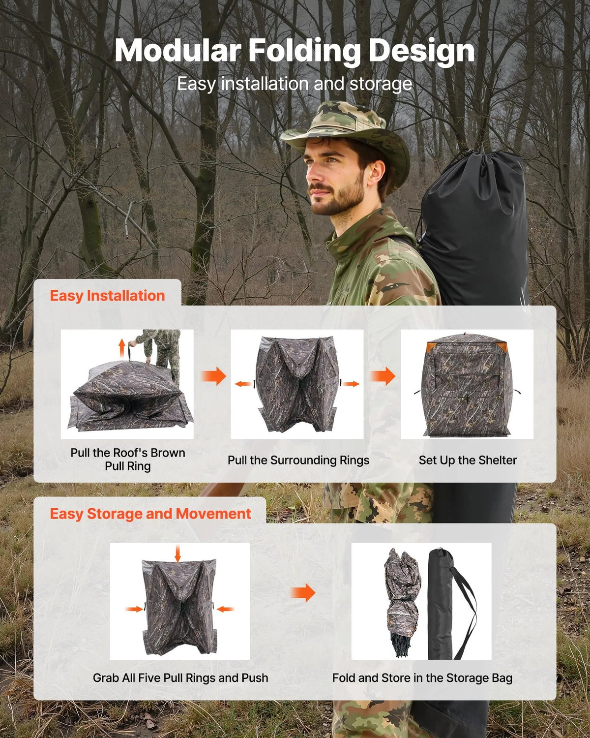 Hunting Blind for 2–3 People with Thermal Insulation, Tripod Chair and Carry Bag, Portable Camouflage Tent, Durable Blind with Silent Zip Door and Window Design, Suitable for Deer and Turkey Hunting