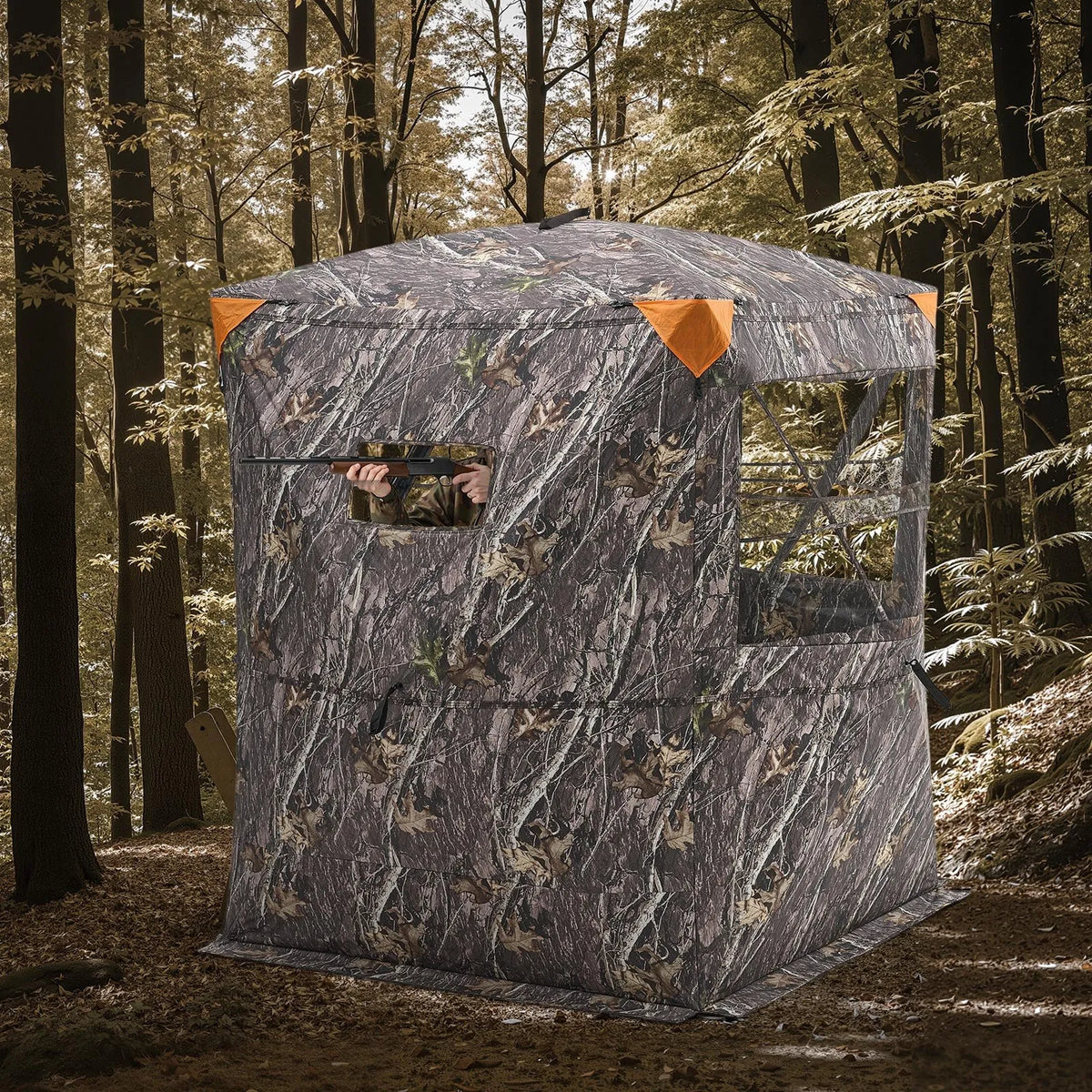 Hunting Blind for 2–3 People with Thermal Insulation, Tripod Chair and Carry Bag, Portable Camouflage Tent, Durable Blind with Silent Zip Door and Window Design, Suitable for Deer and Turkey Hunting