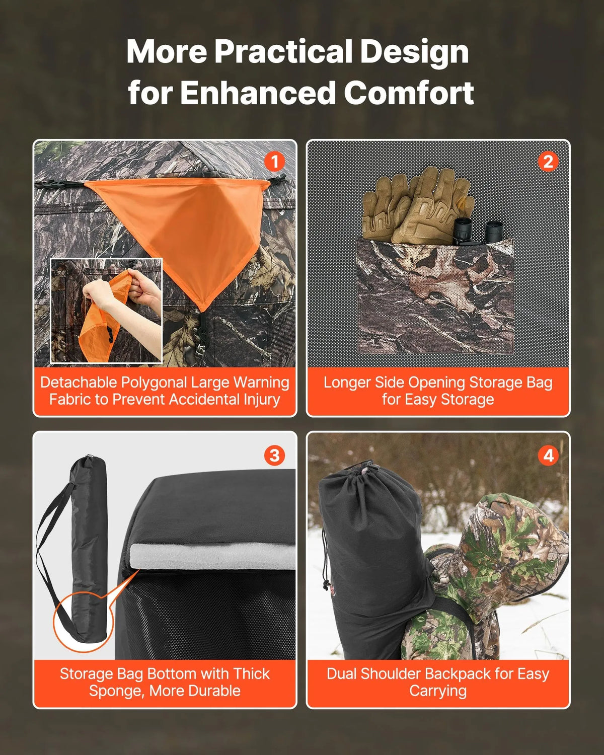 Hunting Blind for 4–5 People with Transparent Construction and Carrying Bag, 360° Portable Camouflage Tent with Silent Zip Door and Window Design, Durable Blind for Deer and Turkey Hunting