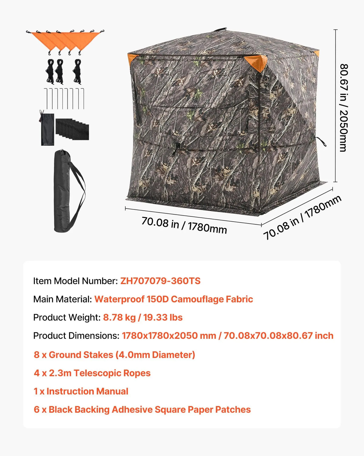 Hunting Blind for 4–5 People with Transparent Construction and Carrying Bag, 360° Portable Camouflage Tent with Silent Zip Door and Window Design, Durable Blind for Deer and Turkey Hunting