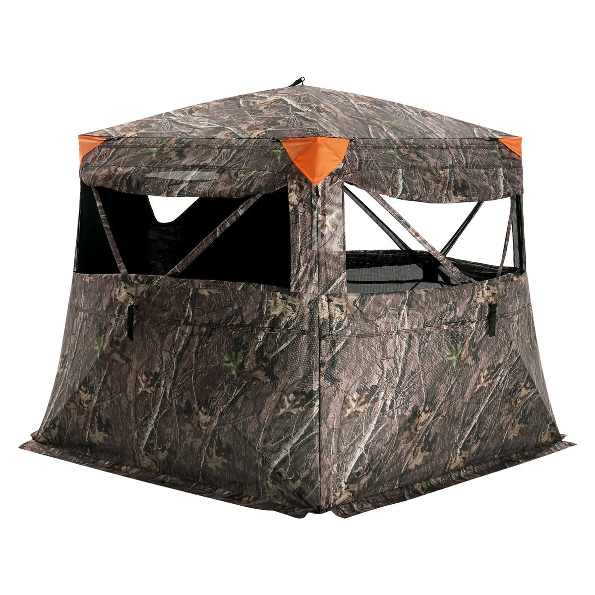 Hunting blind with 270° one-way mesh window, capacity 4–5 persons