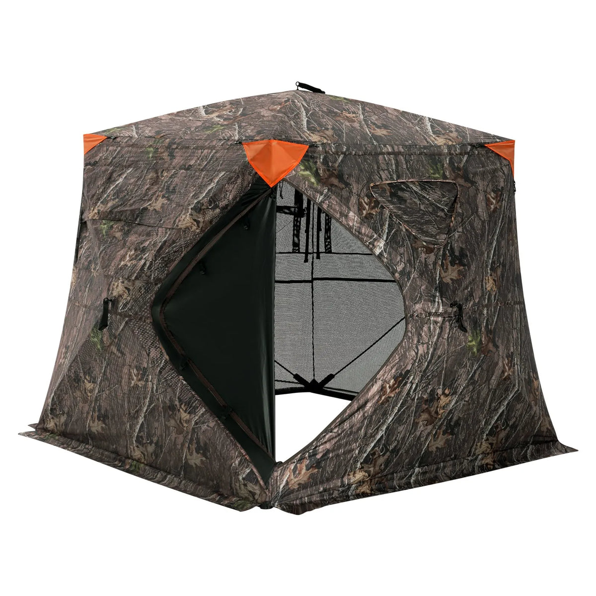 Hunting blind with 270° one-way mesh window, capacity 4–5 persons