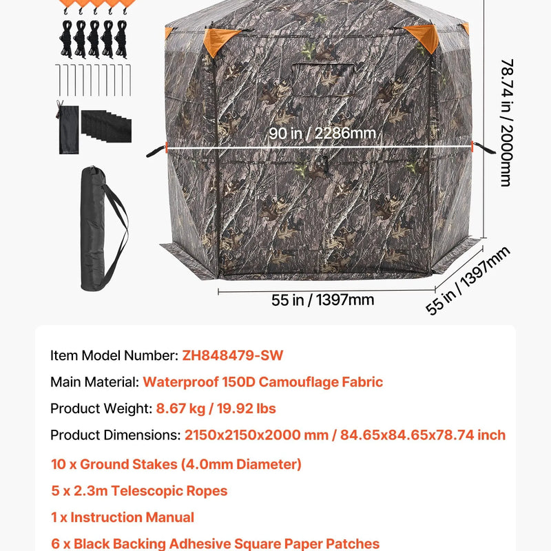 Medību slēpnis 6–7 personām ar pārnēsājamo somu, portatīva maskēšanās telts, pastiprināts izturīgs slēpnis ar kluso rāvējslēdzēja durvju un logu dizainu, piemērots briežu un tītaru medībām