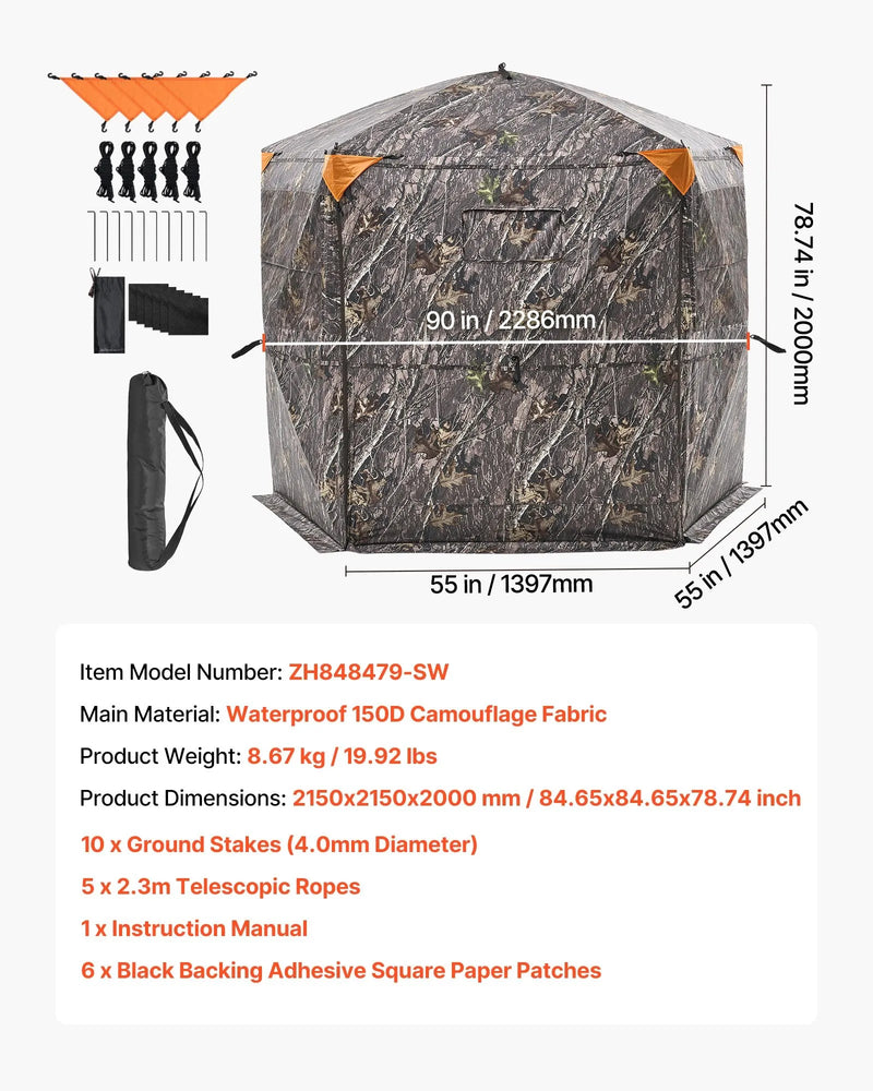 Medību slēpnis 6–7 personām ar pārnēsājamo somu, portatīva maskēšanās telts, pastiprināts izturīgs slēpnis ar kluso rāvējslēdzēja durvju un logu dizainu, piemērots briežu un tītaru medībām