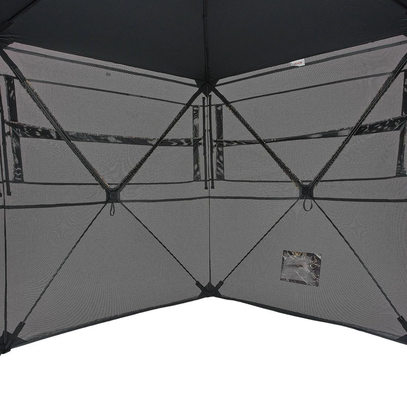 Medību slēpnis 6–7 personām, 288° piecu sānu caurredzamamaskēšanās telts ar pārnēsājamu somu, izturīgs un kluss patvērums ar rāvējslēdzēja durvīm un logiem, piemērots briežu un tītaru medībām