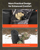 Medību slēpnis vienai personai ar pārnēsājamu somu, portatīva kamuflāžas telts ar pastiprinātu konstrukciju, klusu rāvējslēdzēja durvju un logu aizdari, piemērota medībām uz tītariem un briežiem