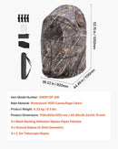 Medību slēpnis vienai personai ar pārnēsājamu somu, portatīva kamuflāžas telts ar pastiprinātu konstrukciju, klusu rāvējslēdzēja durvju un logu aizdari, piemērota medībām uz tītariem un briežiem