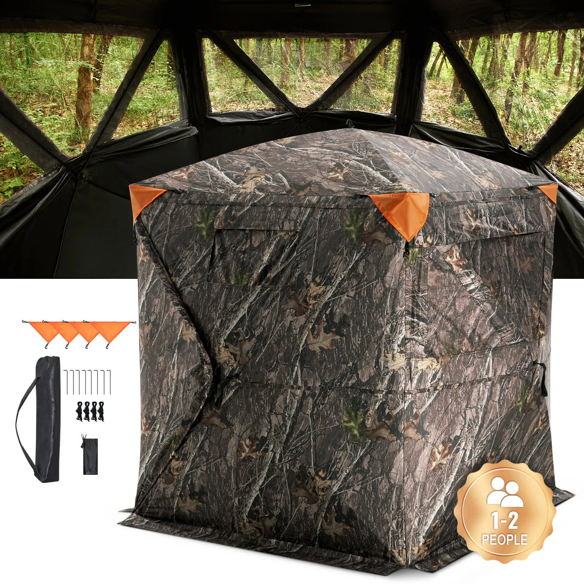 Hunting blind 270° with transparent construction and 3 window mesh, suitable for 1–2 persons