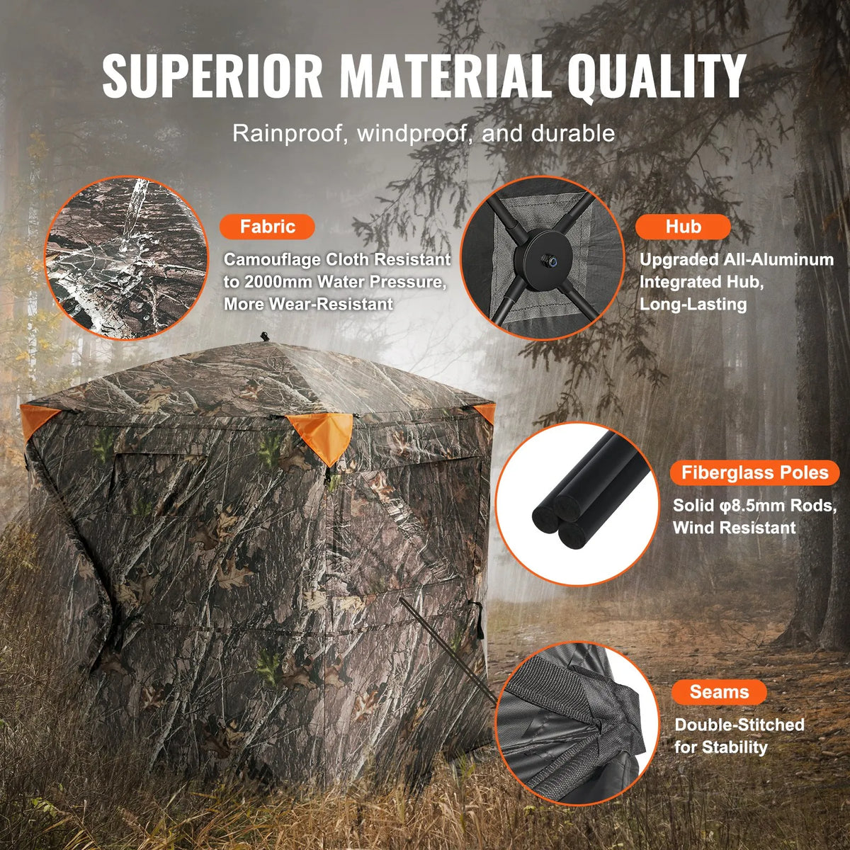 Hunting blind 270° with transparent construction and 3 window mesh, suitable for 1–2 persons