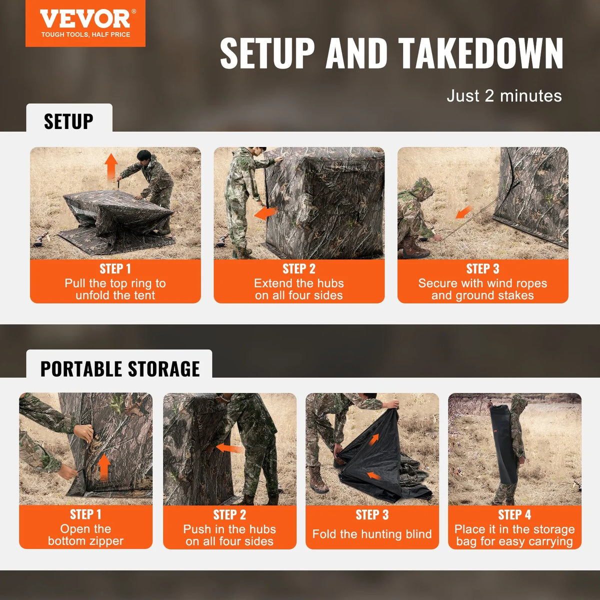 Hunting blind 270° with transparent construction and 3 window mesh, suitable for 1–2 persons