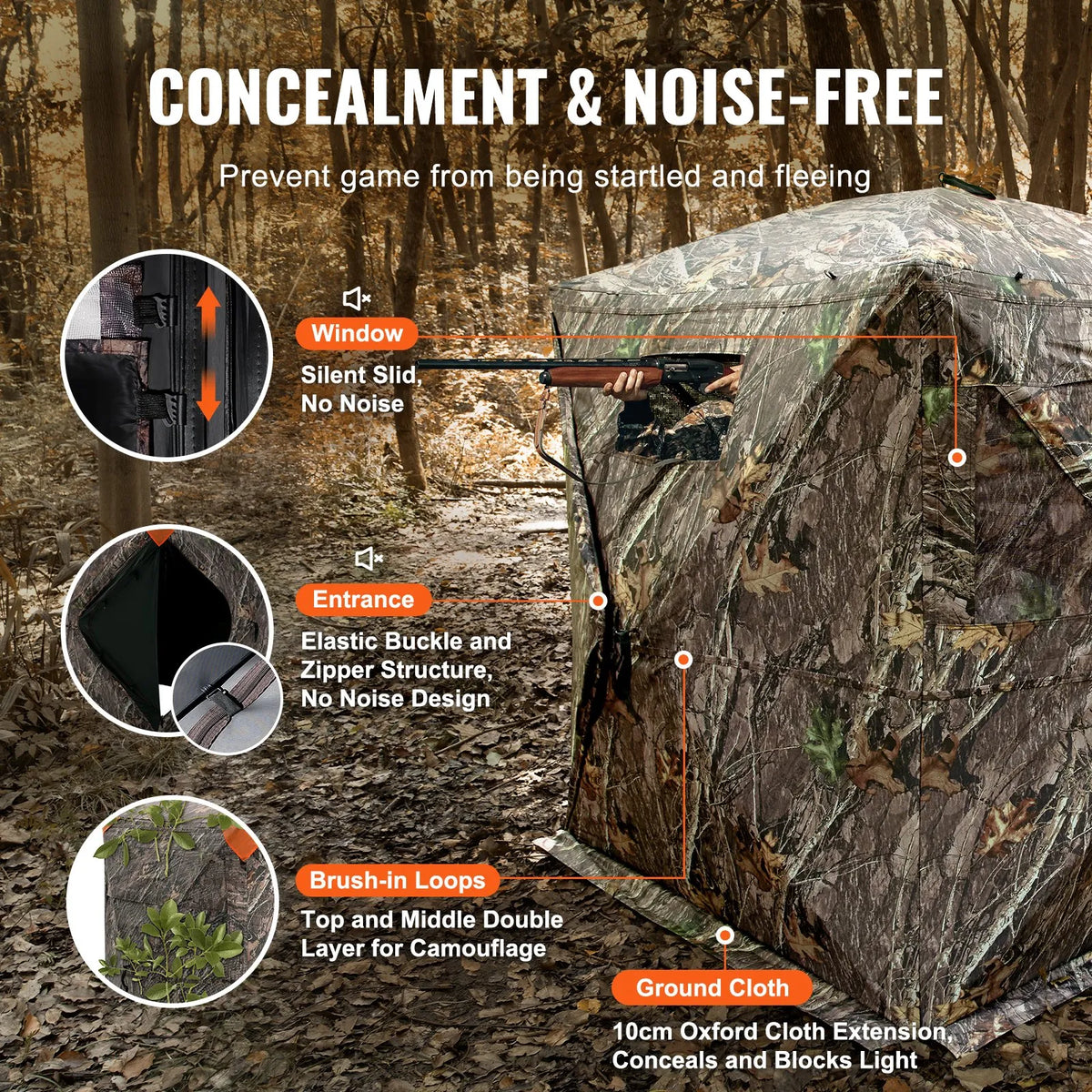 Hunting blind with 270° transparent mesh and 3 windows for 2–3 persons