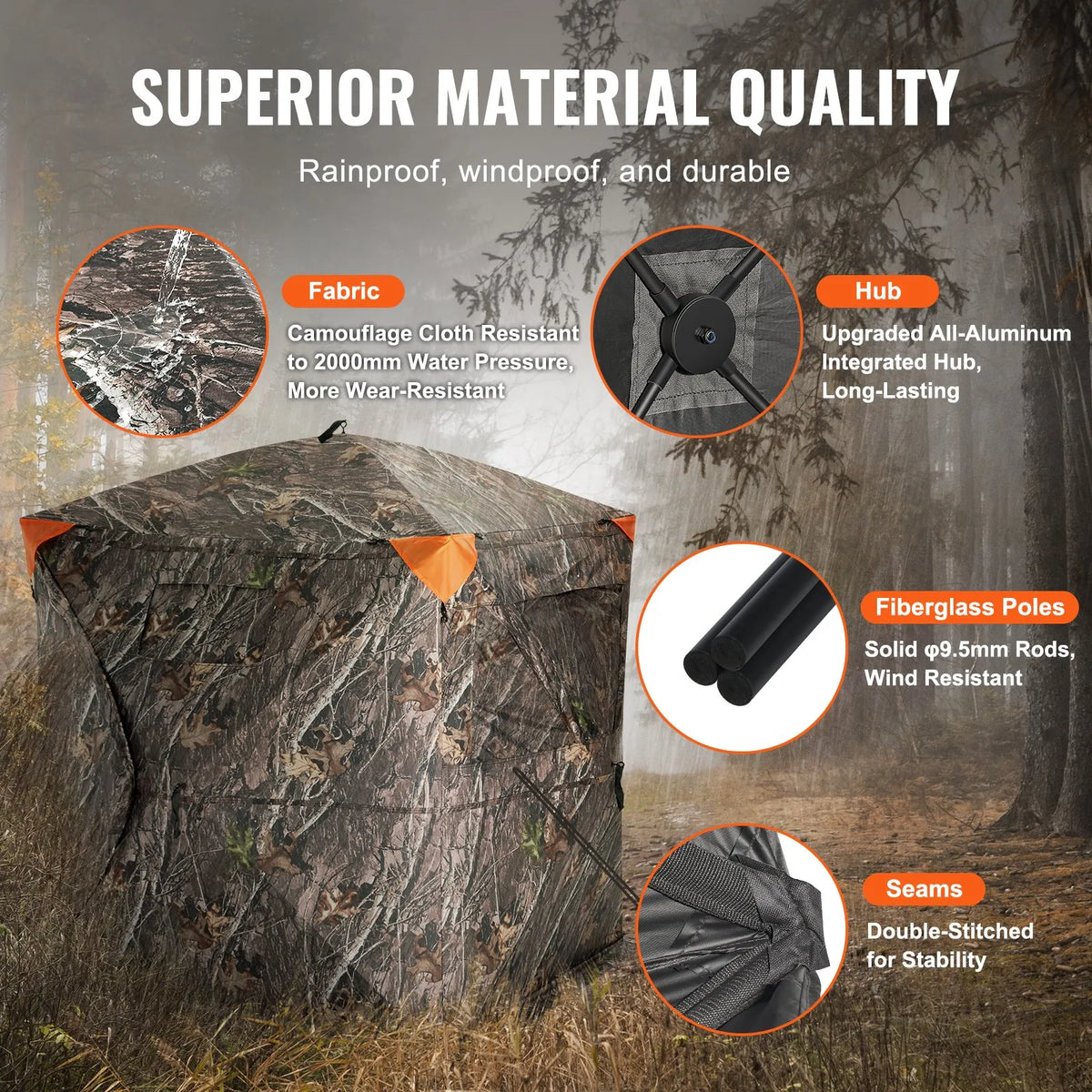 Hunting blind with 270° transparent mesh and 3 windows for 2–3 persons
