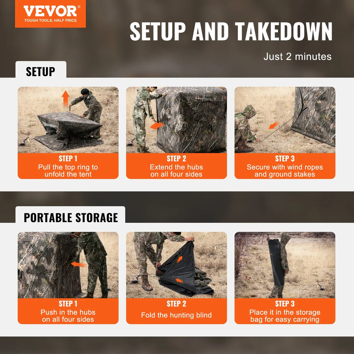 Hunting blind with 270° transparent mesh and 3 windows for 2–3 persons