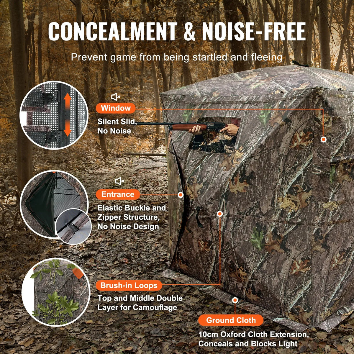Hunting blind with 270° one-way mesh window for 1–2 persons