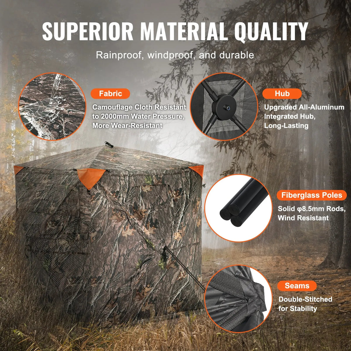 Hunting blind with 270° one-way mesh window for 1–2 persons