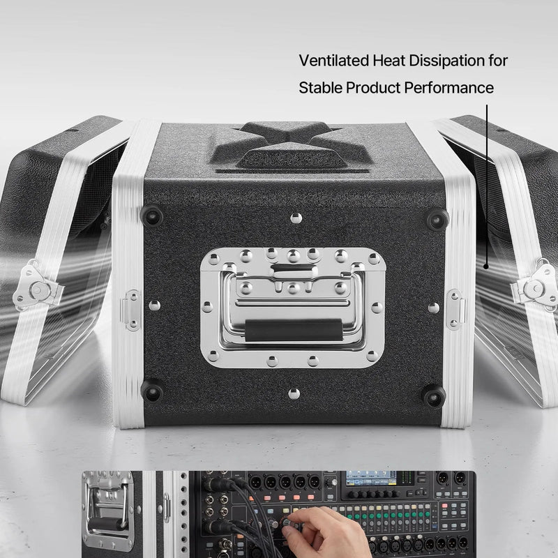 VEVOR 4U rack skapja koferis 310 mm dziļums, seklais serveru un audio aprīkojuma statīva korpuss ar ABS konstrukciju, noņemamiem priekšējiem un aizmugurējiem vākiem un pagriežamām slēdzenēm DJ un audio tehnikai