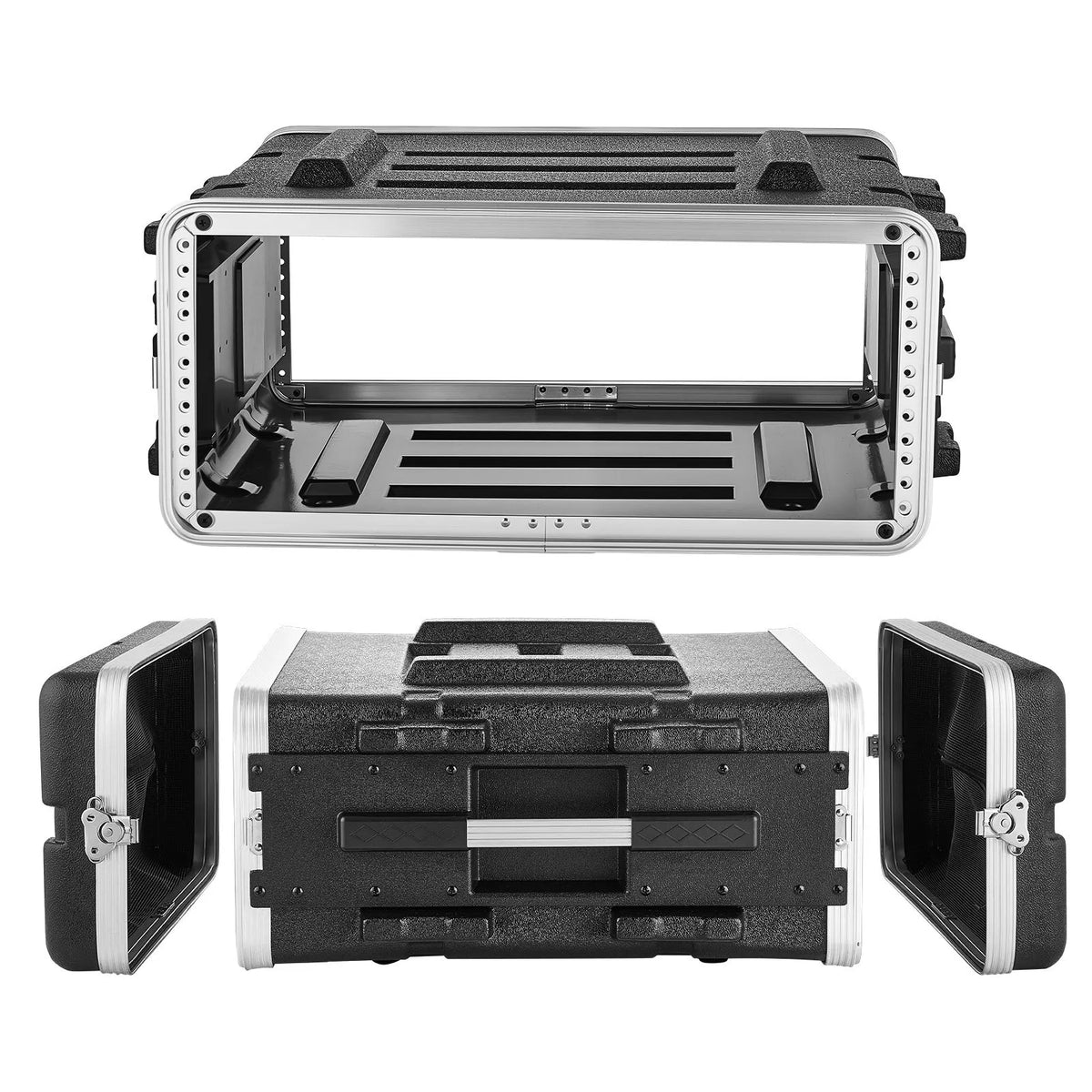VEVOR 4U rack skapja koferis 480 mm dziļums, serveru un audio aprīkojuma statīva korpuss ar ABS konstrukciju, noņemamiem priekšējiem un aizmugurējiem vākiem, pagriežamām slēdzenēm pastiprinātājiem un DJ mikseriem