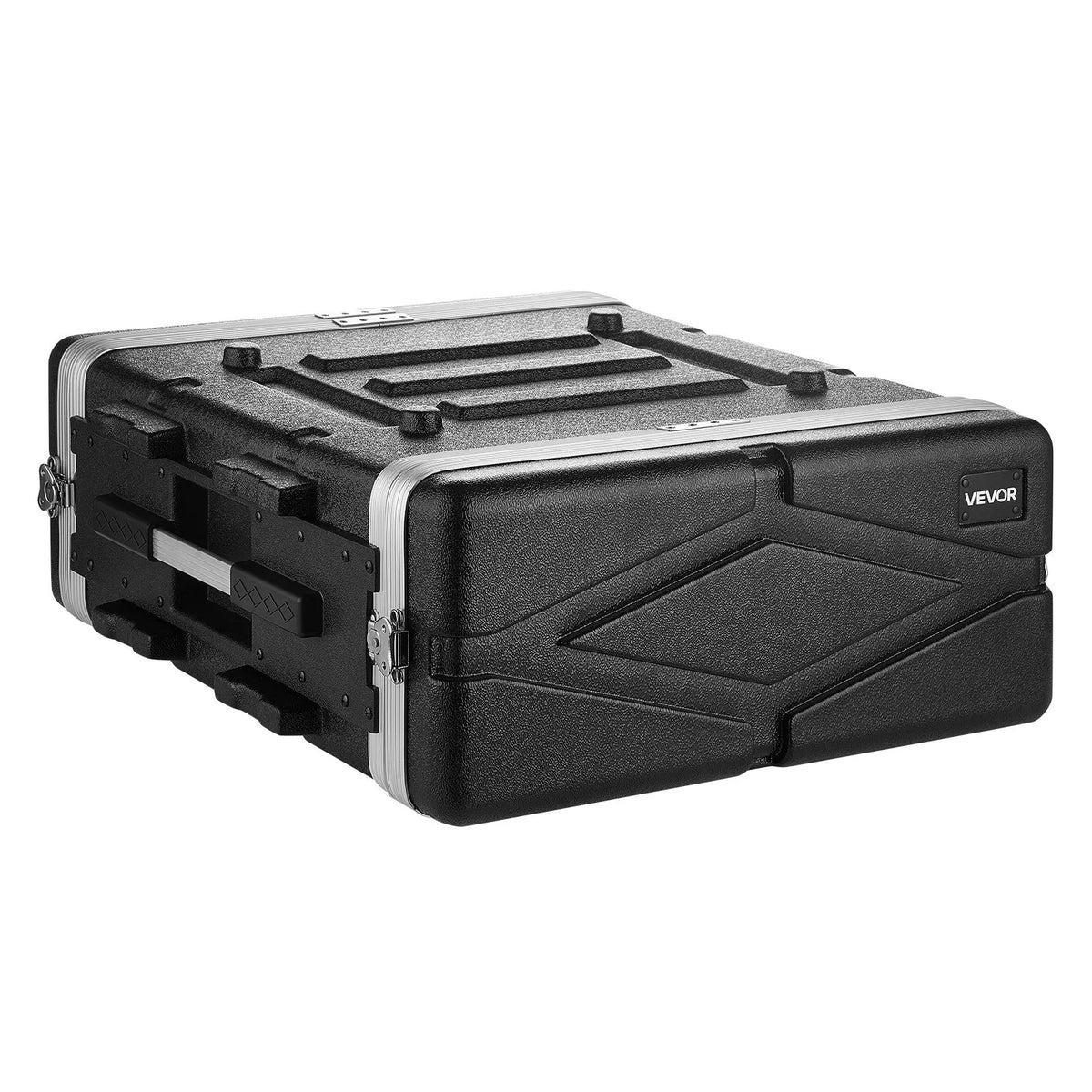 VEVOR 4U rack skapja koferis 480 mm dziļums, serveru un audio aprīkojuma statīva korpuss ar ABS konstrukciju, noņemamiem priekšējiem un aizmugurējiem vākiem, pagriežamām slēdzenēm pastiprinātājiem un DJ mikseriem