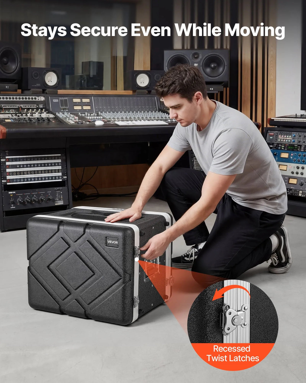 VEVOR 8U rack skapja koferis 310 mm dziļums, seklais serveru un audio aprīkojuma statīva korpuss ar ABS konstrukciju, noņemamiem priekšējiem un aizmugurējiem vākiem un pagriežamām slēdzenēm DJ un audio tehnikai