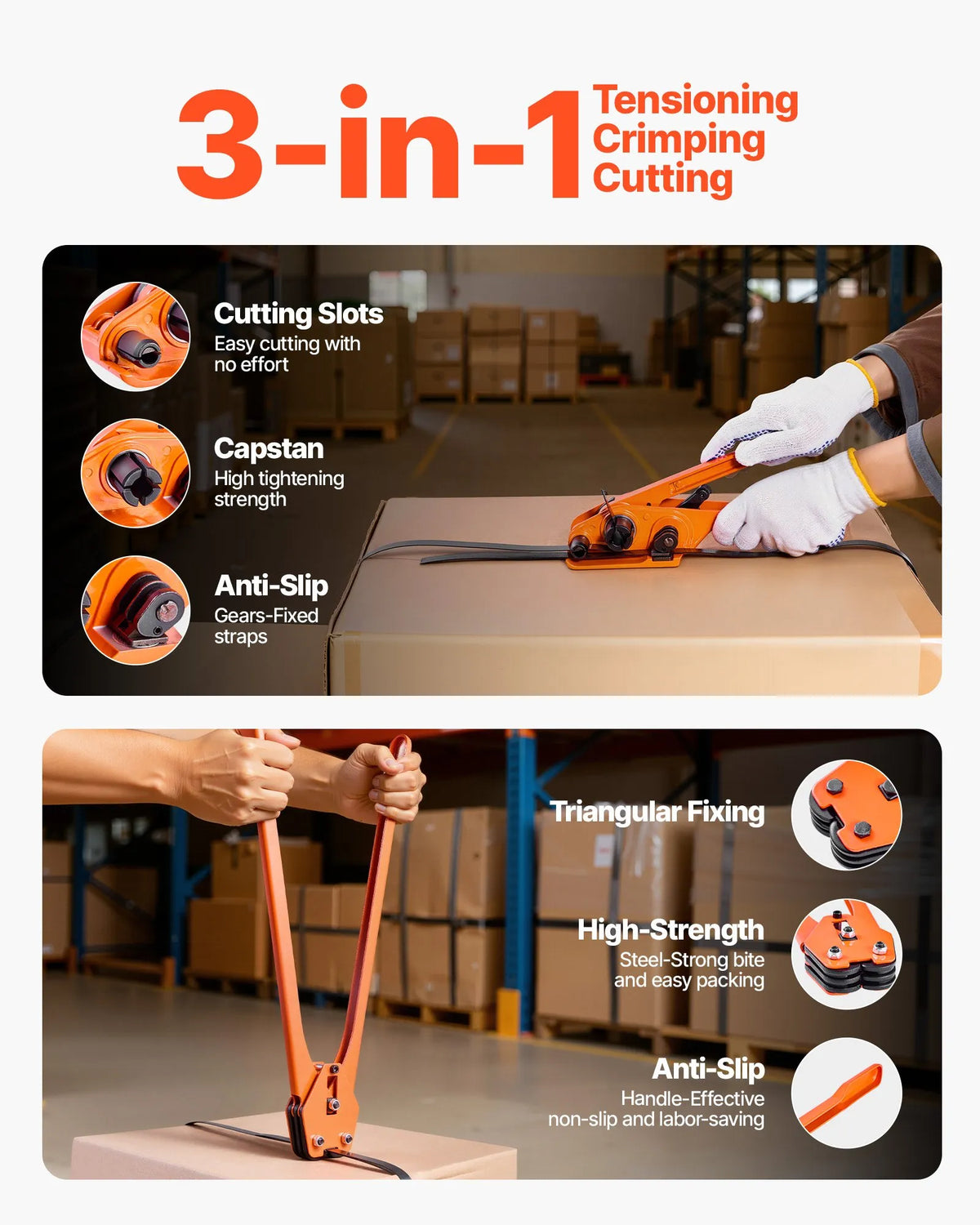 VEVOR Pallet Strapping Kit with Tensioning and Sealing Tool, 610 m PET Tape, 600 Metal Seals, 200 Corner Protectors, Plastic Packaging Set for Warehouse, Transport and Home