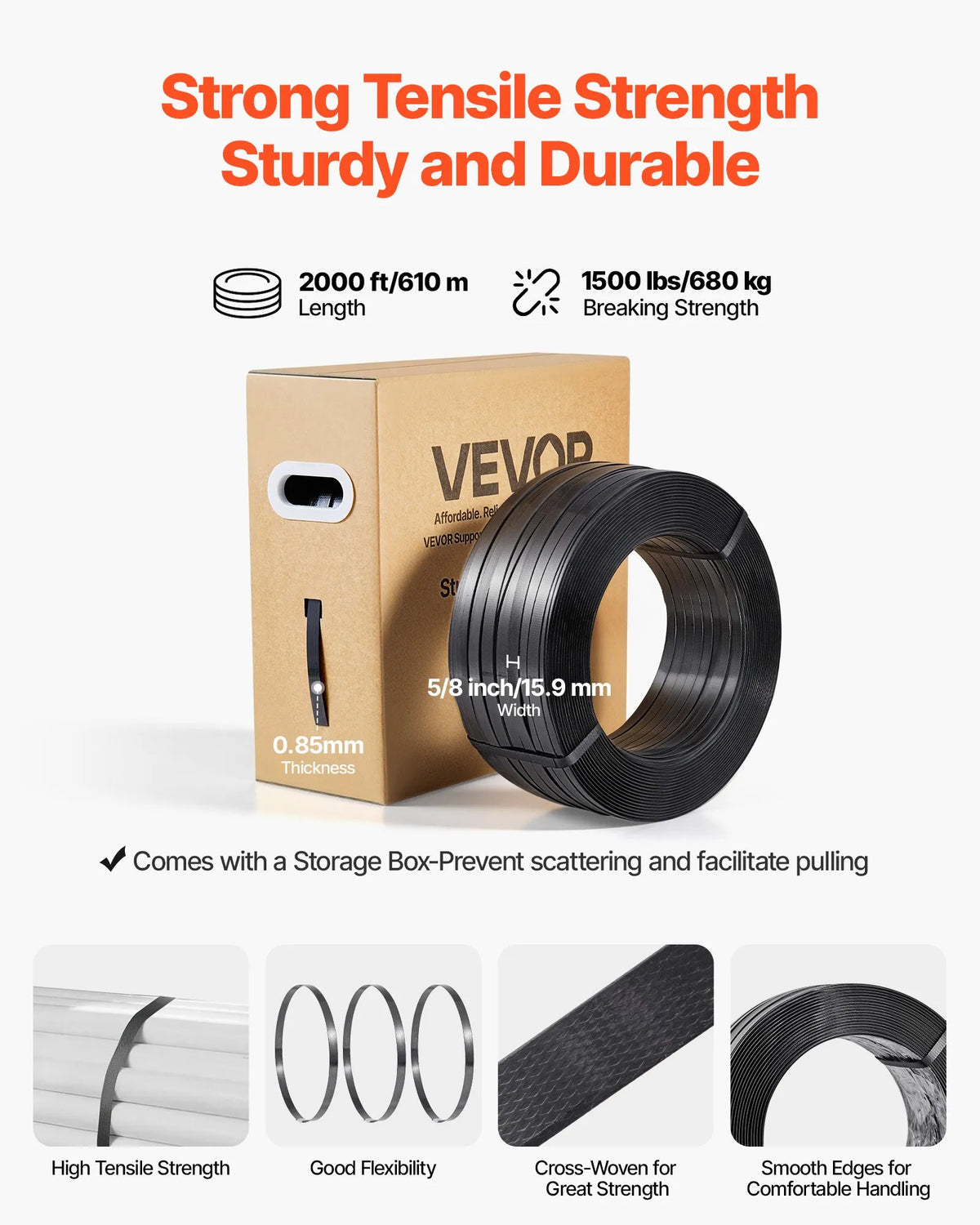 VEVOR Pallet Strapping Kit with Tensioning and Sealing Tool, 610 m PET Tape, 600 Metal Seals, 200 Corner Protectors, Plastic Packaging Set for Warehouse, Transport and Home