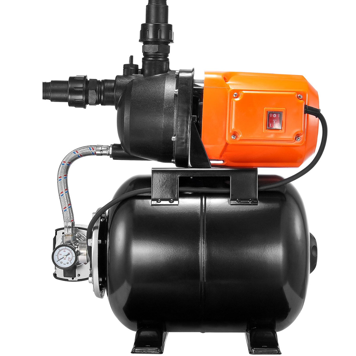 VEVOR virszemes ūdens sūknis ar spiedtvertni 745 W (1 ZS), 63 l/min, pacēlums 50 m, spiediena slēdzis 1,4–2,8 bar, termoplastiska sūkņa galva, piemērots mājas, dārza un zāliena laistīšanai - ZEMLETES.LV