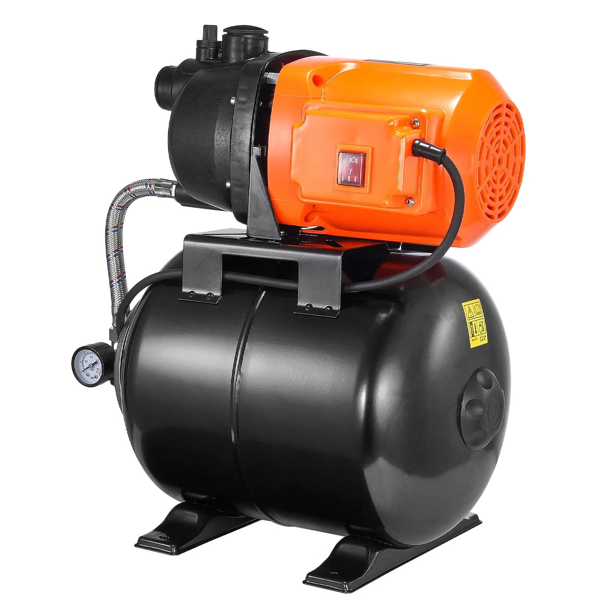 VEVOR virszemes ūdens sūknis ar spiedtvertni 745 W (1 ZS), 63 l/min, pacēlums 50 m, spiediena slēdzis 1,4–2,8 bar, termoplastiska sūkņa galva, piemērots mājas, dārza un zāliena laistīšanai - ZEMLETES.LV