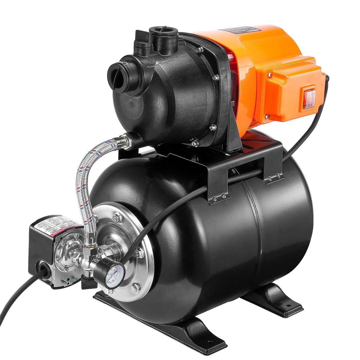 VEVOR virszemes ūdens sūknis ar spiedtvertni 745 W (1 ZS), 63 l/min, pacēlums 50 m, spiediena slēdzis 1,4–2,8 bar, termoplastiska sūkņa galva, piemērots mājas, dārza un zāliena laistīšanai - ZEMLETES.LV