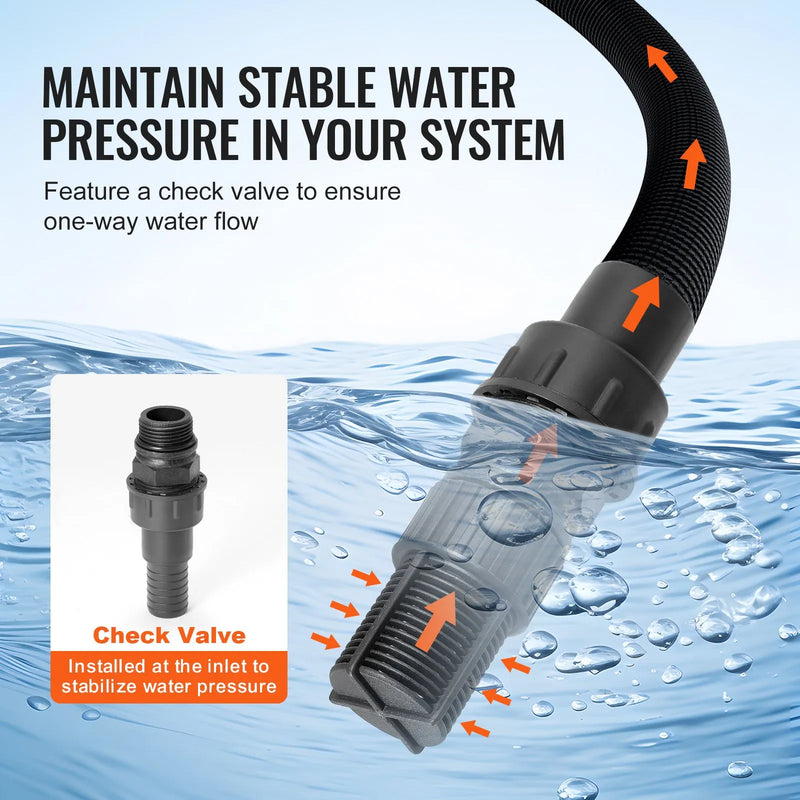 VEVOR virszemes ūdens sūknis ar spiedtvertni 745 W (1 ZS), 63 l/min, pacēlums 50 m, spiediena slēdzis 1,4–2,8 bar, termoplastiska sūkņa galva, piemērots mājas, dārza un zāliena laistīšanai