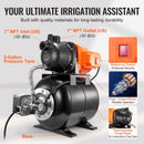 VEVOR virszemes ūdens sūknis ar spiedtvertni 745 W (1 ZS), 63 l/min, pacēlums 50 m, spiediena slēdzis 1,4–2,8 bar, termoplastiska sūkņa galva, piemērots mājas, dārza un zāliena laistīšanai