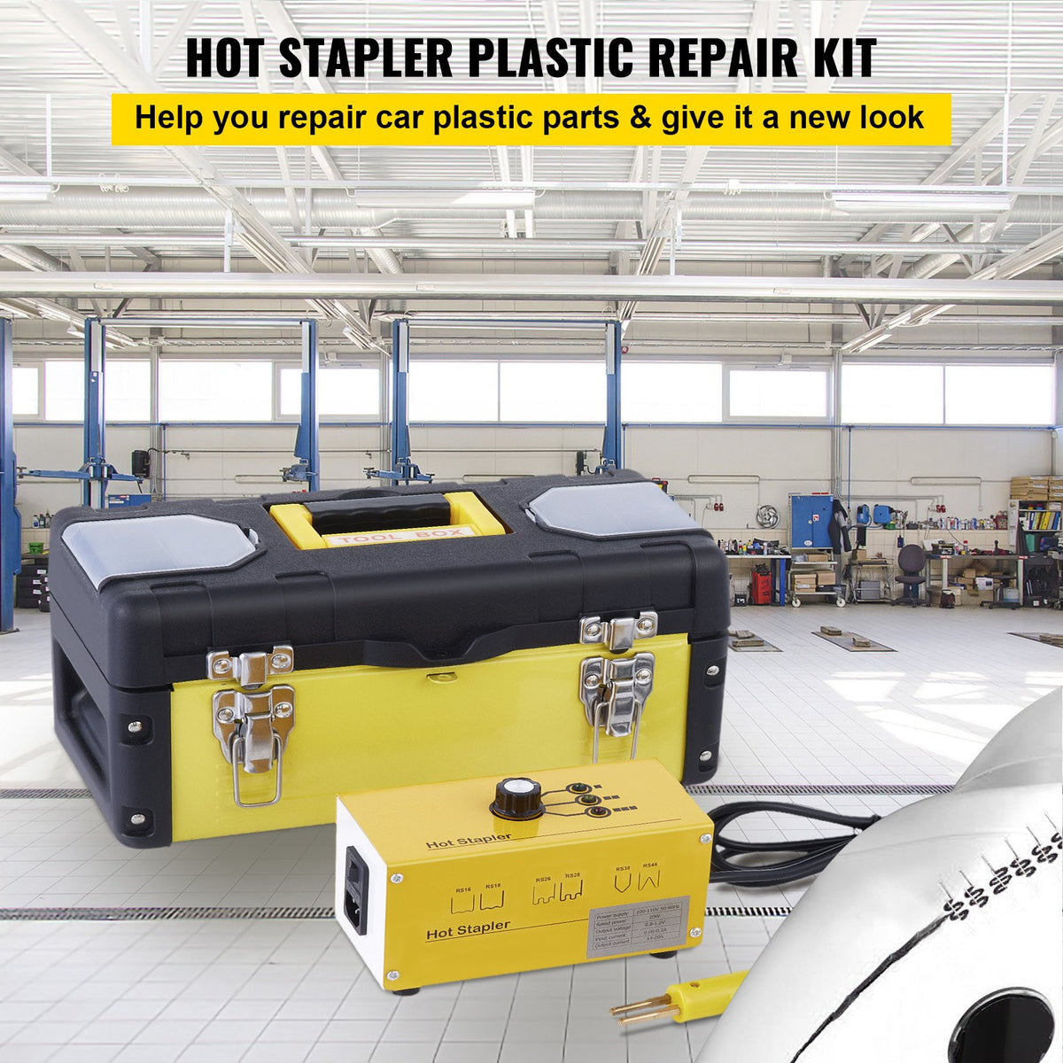 VEVOR Plastic Welding Machine 220V with Hot Clamp Gun, Plastic Repair Kit with 600 Clamps and 3 Temperature Settings