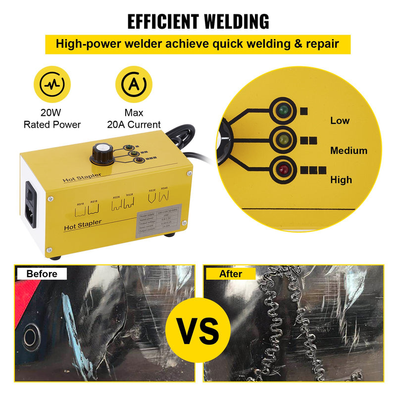 VEVOR 220 V plastmasas metināšanas aparāts ar karsto skavotāju un 600 skavām, 3 siltuma režīmi, plastmasas remonta komplekts