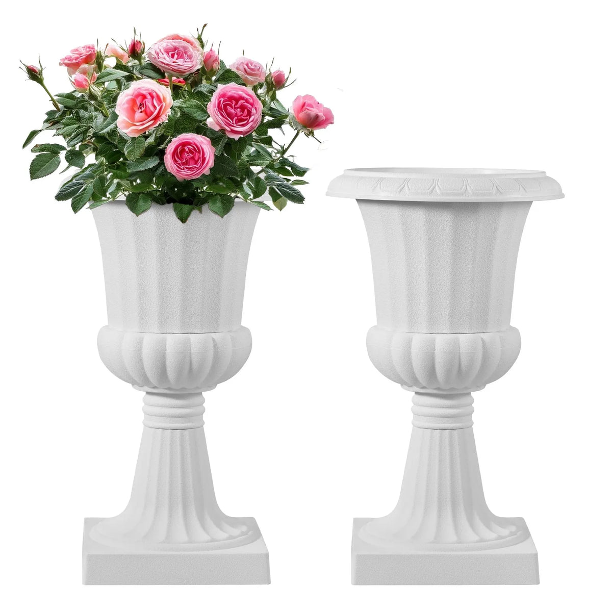 VEVOR Plastic Urn-Style Flower Pots 25 × 42 cm, 2 Pieces, Classic White Flower Pots for Indoor and Outdoor, Decorative Pots for Garden, Balcony, Terrace, Home Entrance, Weddings and Events