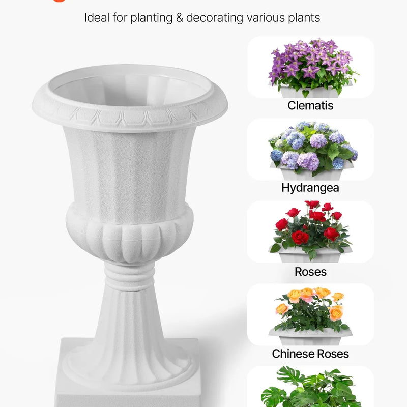 Plastmasas puķu podi, 25 × 42 см, 2 габ., balti, klasiskie ziedu podi iekštelpām un āra dekoram, piemēroti terasei, balkonam, dārzam, mājai, kāzām un pasākumiem