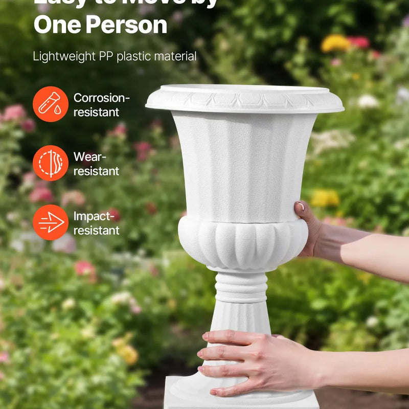 Plastmasas puķu podi, 25 × 42 см, 2 габ., balti, klasiskie ziedu podi iekštelpām un āra dekoram, piemēroti terasei, balkonam, dārzam, mājai, kāzām un pasākumiem