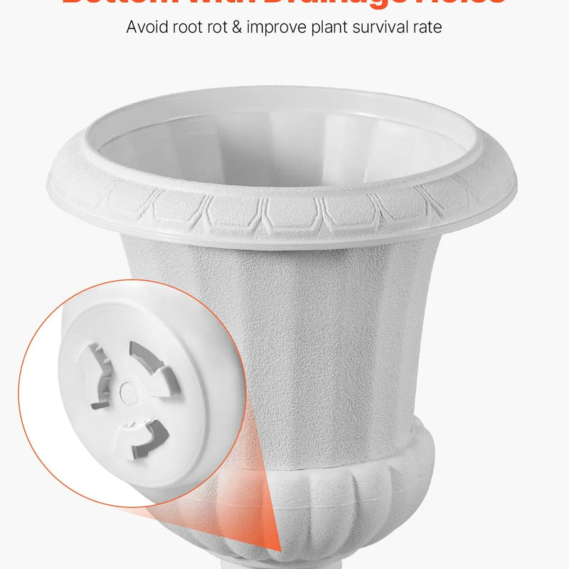 Plastmasas puķu podi, 25 × 42 см, 2 габ., balti, klasiskie ziedu podi iekštelpām un āra dekoram, piemēroti terasei, balkonam, dārzam, mājai, kāzām un pasākumiem