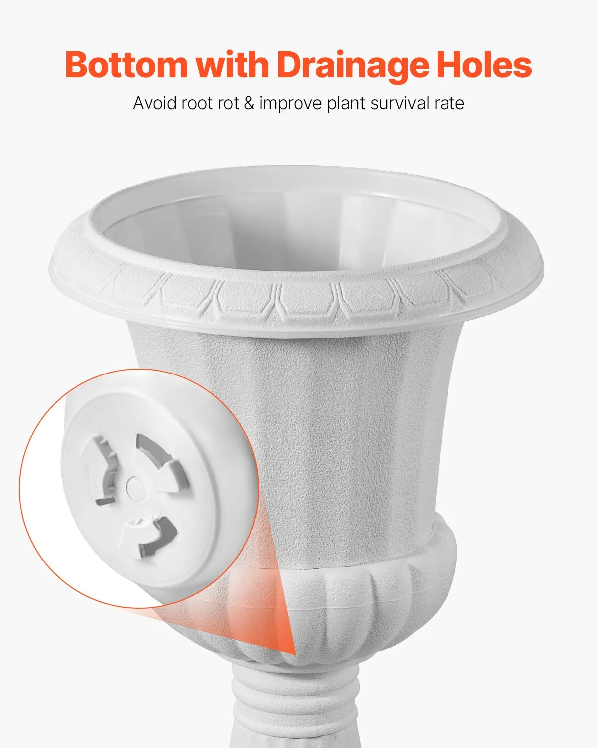 VEVOR Plastic Urn-Style Flower Pots 25 × 42 cm, 2 Pieces, Classic White Flower Pots for Indoor and Outdoor, Decorative Pots for Garden, Balcony, Terrace, Home Entrance, Weddings and Events
