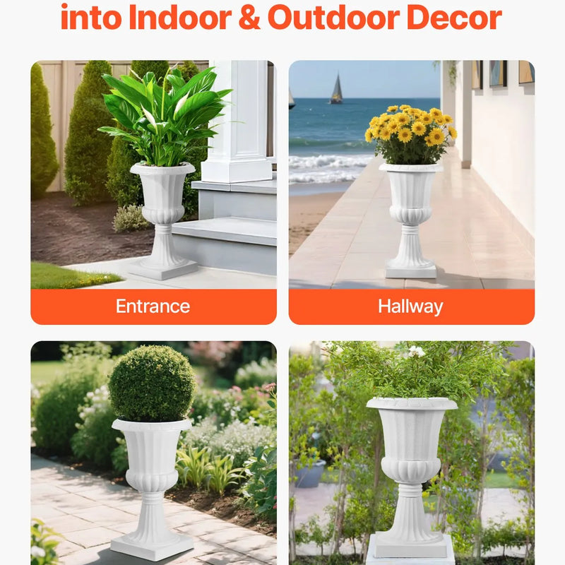 Plastmasas puķu podi, 25 × 42 см, 2 габ., balti, klasiskie ziedu podi iekštelpām un āra dekoram, piemēroti terasei, balkonam, dārzam, mājai, kāzām un pasākumiem