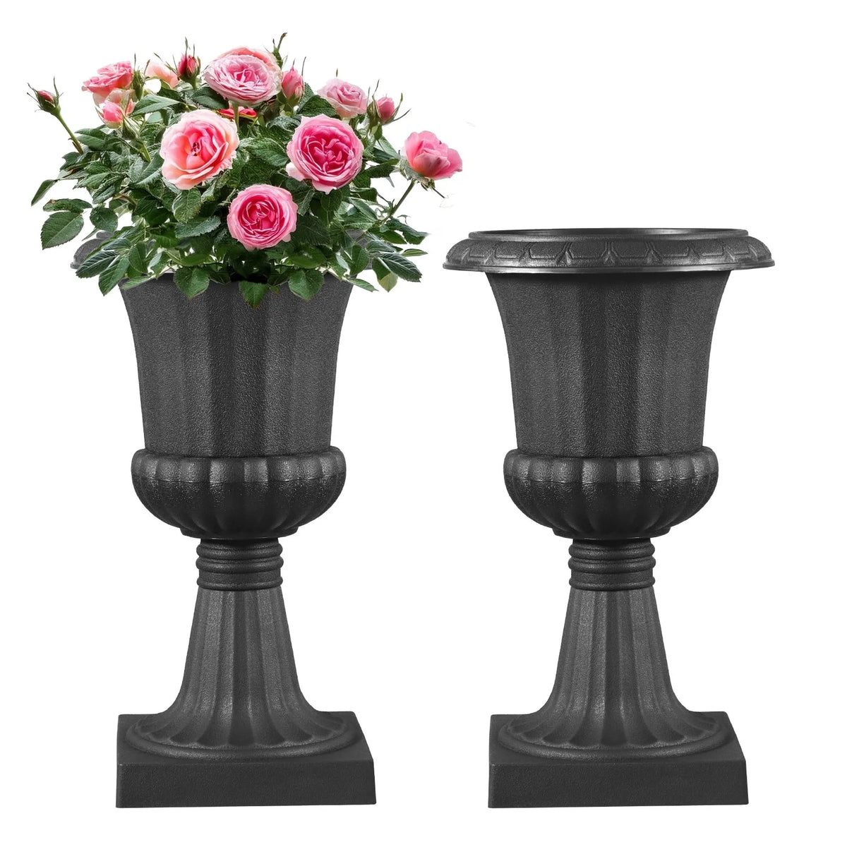 VEVOR Plastic Urn-Style Flower Pots 25 × 42 cm, 2 Pieces, Classic Black Flower Pots for Indoor and Outdoor Use, Decorative Pots for Garden, Balcony, Terrace, Home Entrance, Weddings and Events