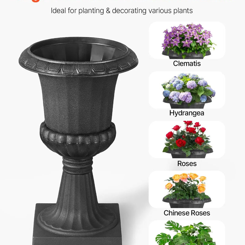 Plastmasas puķu podi, 25 × 42 см, 2 габ., melni, klasiskie ziedu podi iekštelpām un āra dekoram, piemēroti terasei, balkonam, dārzam, mājai, kāzām un pasākumiem
