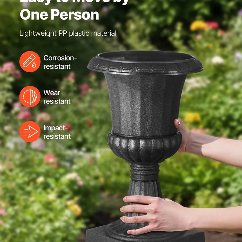 Plastmasas puķu podi, 25 × 42 см, 2 габ., melni, klasiskie ziedu podi iekštelpām un āra dekoram, piemēroti terasei, balkonam, dārzam, mājai, kāzām un pasākumiem