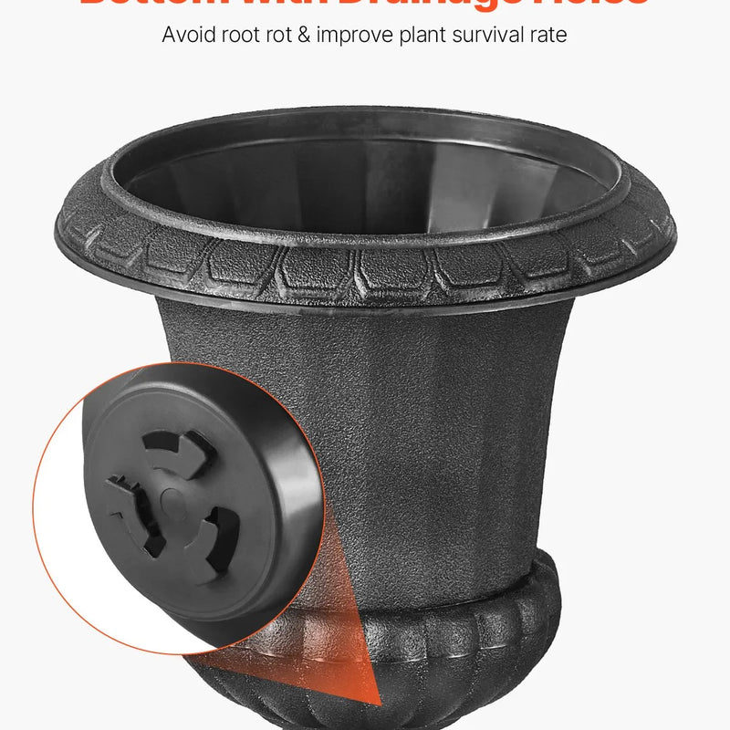 Plastmasas puķu podi, 25 × 42 см, 2 габ., melni, klasiskie ziedu podi iekštelpām un āra dekoram, piemēroti terasei, balkonam, dārzam, mājai, kāzām un pasākumiem