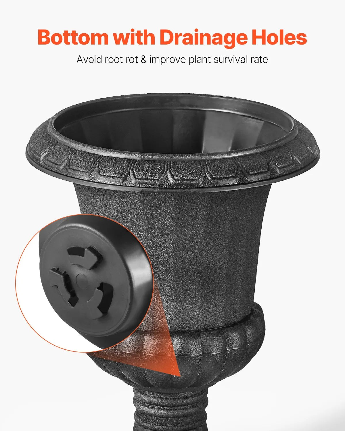 VEVOR Plastic Urn-Style Flower Pots 25 × 42 cm, 2 Pieces, Classic Black Flower Pots for Indoor and Outdoor Use, Decorative Pots for Garden, Balcony, Terrace, Home Entrance, Weddings and Events