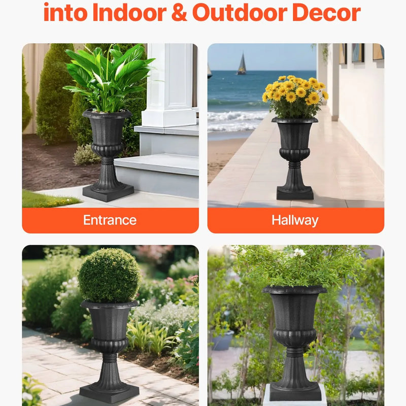 Plastmasas puķu podi, 25 × 42 см, 2 габ., melni, klasiskie ziedu podi iekštelpām un āra dekoram, piemēroti terasei, balkonam, dārzam, mājai, kāzām un pasākumiem