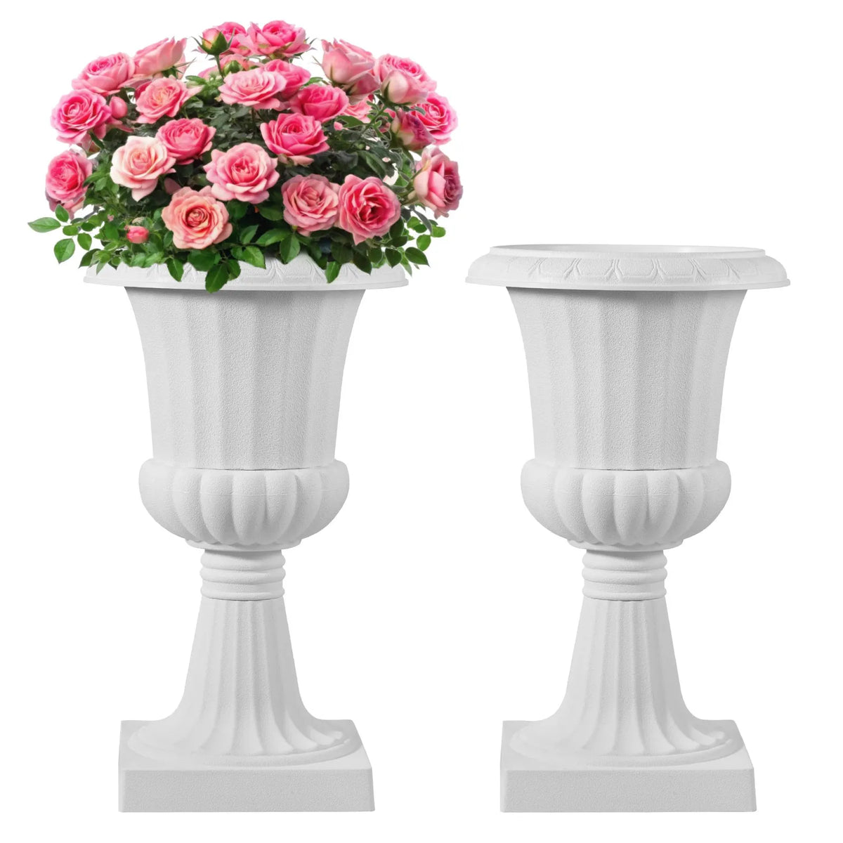 VEVOR Plastic Urn-Style Flower Pots 40 × 67 cm, 2 pcs, Classic White Flower Pots for Indoor and Outdoor, Decorative Pots for Garden, Balcony, Terrace, Home Entrance, Weddings and Events