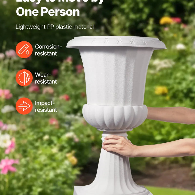 Plastmasas puķu podi, 40 × 67 см, 2 габ., balti, klasiskie ziedu podi iekštelpām un āra dekoram, piemēroti terasei, balkonam, dārzam, mājai, kāzām un pasākumiem