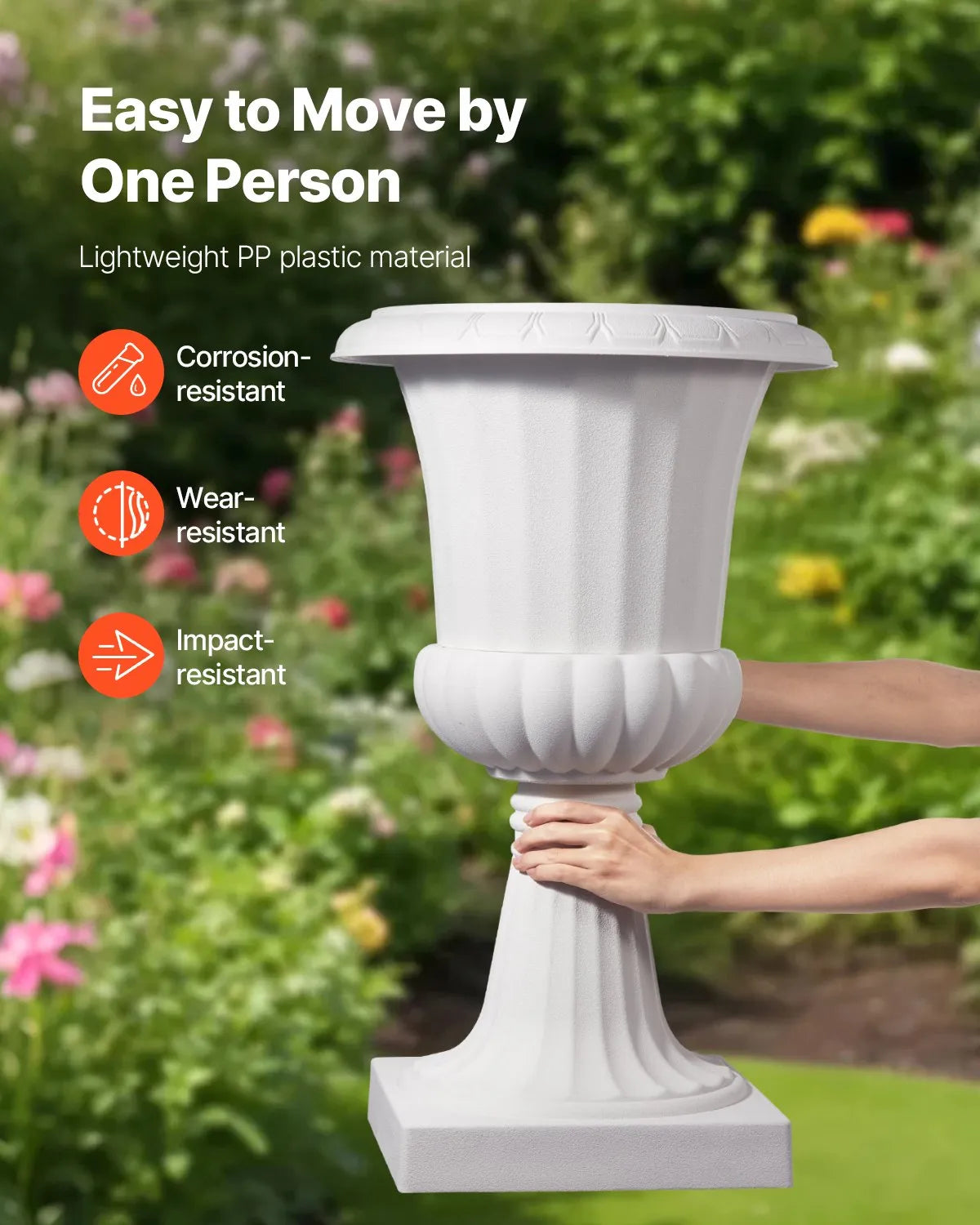 VEVOR Plastic Urn-Style Flower Pots 40 × 67 cm, 2 pcs, Classic White Flower Pots for Indoor and Outdoor, Decorative Pots for Garden, Balcony, Terrace, Home Entrance, Weddings and Events